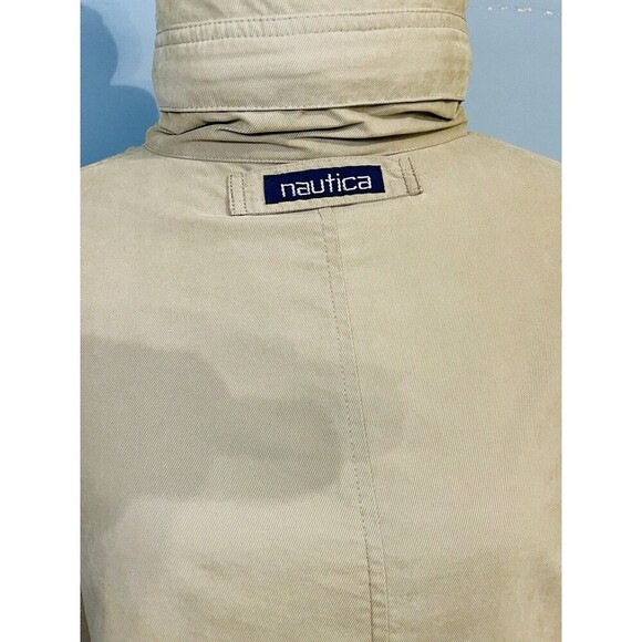 Men’s Vintage Tan Nautica Jacket SzXL Zip Front With Pockets Hidden Hood - Picture 8 of 16